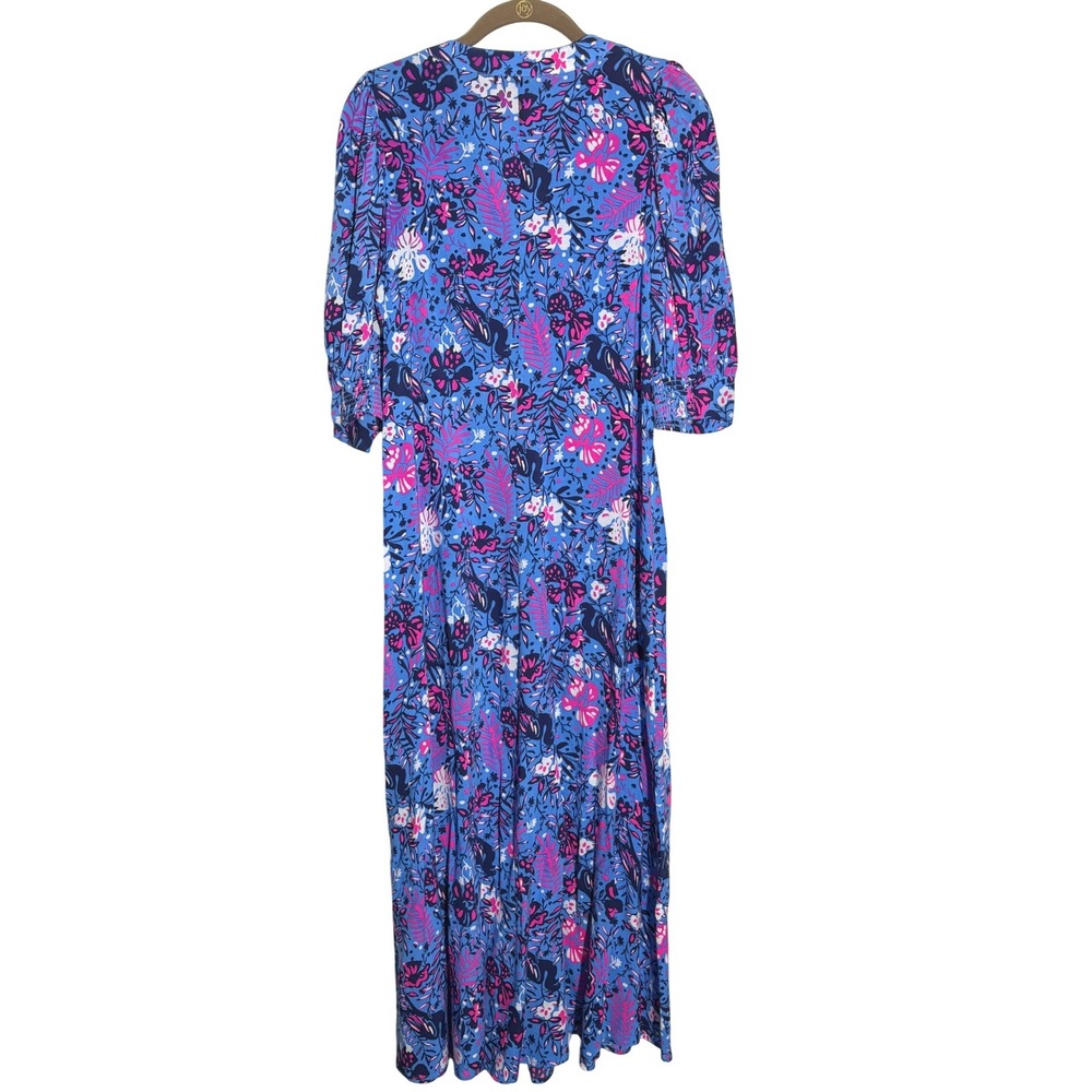 Lilly Pulitzer Andrei Maxi Dress Boca Blue Birds Eye View sz 4 - Picture 3 of 8